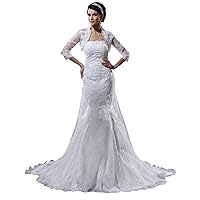 Ivory Strapless Mermaid Lace Appliques Wedding Dress With Lace Jacket