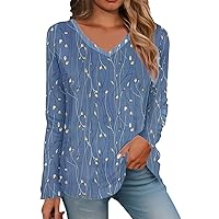 XJYIOEWT Tops for Women Casual Spring with Pockets Women Fashion Long Sleeve V Neck Shirts Lightweight Sweatshirts Fash