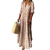 Womens Floral Print Lantern Sleeve Maxi Dress 2024 Casual V Neck Oversized Flowy Streaks Long Dresses