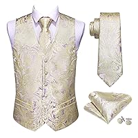 Suit Vest Men's Vest Silk Paisley Tie Hanky Cufflinks Set Waistcoat Sleeveless Business Party Jacket