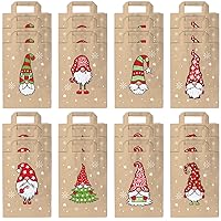 24 Piece Small Christmas Gift Bags - Brown Gift Bags with Handles, Durable Kraft Paper Gift Bag with Christmas Themes of Funny, Goofy Elfs