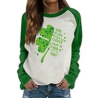 St Patricks Day Shirts for Women Women Shamrock Long Sleeve Crewneck Sweaters Clover Print Casual Trendy Pullover Sweatshirt