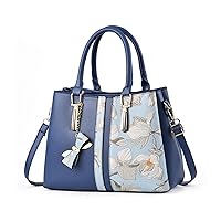 PU Leather Handbag for Women Fashion Floral Print Patchwork Top Handle Satchel Ladies Large Capacity Work Shoulder Bag