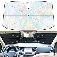 2024 Windshield Sun Shade Umbrella, Glitter Iridescent Car Sunshade with No-Scratch 360° Rotation Shaft, Foldable Car Sun Shield Cover for Most Car Front Windshield Block UV Rays, Protect Car Interior