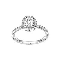 Amazon Collection Platinum Over Sterling Silver 5/8th Carat Total Weight Lab Grown Diamond Oval Halo Ring, Size 7