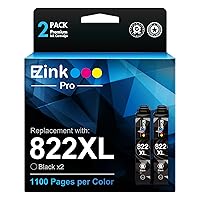Remanufactured Ink Cartridge Replacement for Epson 822XL 822 T822, Black, 2 Pack