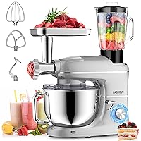 Stand Mixer, BABROUN 6 IN 1 Multifunctional Electric Kitchen Mixer with 6.5QT Stainless Steel Bowl, 1.5L Glass Jar, Meat Grinder, Dough Hook, Whisk, Beater, 6 Speeds Food Mixer for Baking Mixing