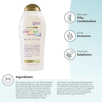 OGX Extra Creamy + Coconut Miracle Oil Ultra Moisture Body Wash, 19.5 Fl Oz