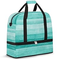 Teal Turquoise Green Wood Foldable Travel Duffel Bag Sports Tote Gym Bag With Shoe Compartment For Woman Man Carry On Luggage Overnight Travel Weekend Yoga Workout Bag Training Handbag