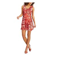 Connected Apparel Womens Orange Stretch Paisley Sleeveless Square Neck Mini Party Fit + Flare Dress Petites 8P
