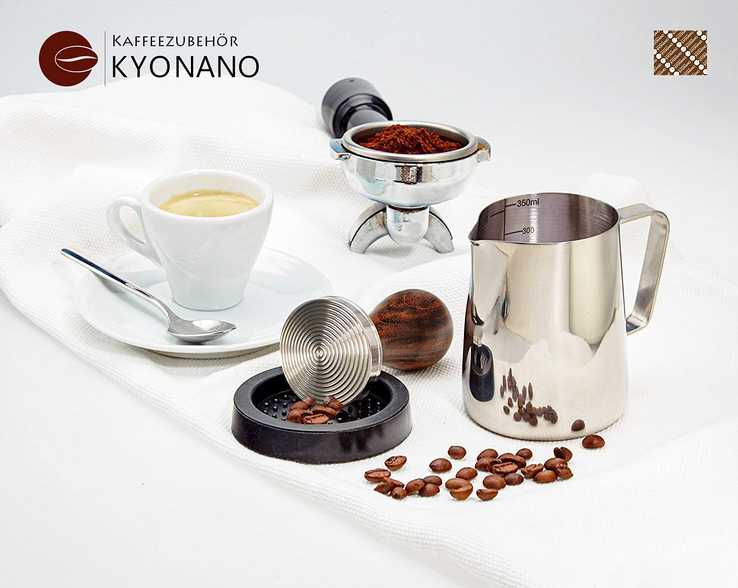 KYONANO Espresso Tamper 51mm - Tamper with Dalbergia Odorifera Handle -Coffee Tamper Espresso Press plus Free Milk Frothing Pitcher 350ml, Silicone Tamper Mat -Tamper fits 51mm Delonghi Portafilter