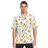 vvfelixl Orange Branches Flowers Hawaiian Shirt for Men,Men's Casual Button Down Shirts Short Sleeve for Men S