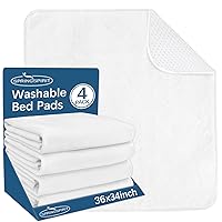 Waterproof Incontinence Bed Pads 34'' x 36'' (Pack of 4), Washable Underpad Chuck Pads for Bed, Reusable Pee Pads for Adults, Elderly, Kids, Toddler and Pets, White
