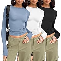 AUTOMET Womens 3 Piece Long Sleeve Shirts Basic Crop Tops Going Out Fall Fashion Underscrubs Layer Slim Fit Y2K Tops