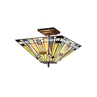 Chloe CH33293MS14-UF2 Lighting Chloe Lighting Kinsey 2-Light Tiffany Style Mission Semi Flush Ceiling Fixture with 14 in. Shade