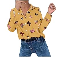 Ladies Turtle Neck T Shirts Tops Tee for Women Butterfly Print Loose Fit Long Cardigan Fall Winter Tee Shirt 2024
