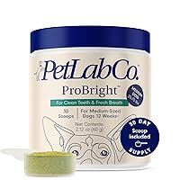 PetLab Co. ProBright Dental Powder - Dog Breath Freshener - Teeth Cleaning Made Easy – Targets Tartar & Bad Breath - Formulated for Medium Size Dogs