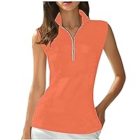 Women Breathable Sleevless Golf T-Shirts Zip Up Stand Collar Tank Tops Summer Casual Quick Dry Athletic Outdoor Tees