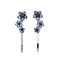 Faship A Pair Of Navy Blue Crystal Floral Hair Clip Pins 2 Pcs