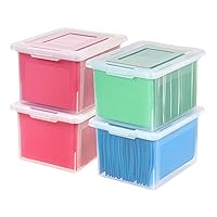 IRIS USA Letter/Legal File Tote Box, 4 Pack, BPA-Free Plastic Storage Bin Tote Organizer with Durable and Secure Latching Lid, Stackable and Nestable, Clear