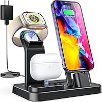Updated 3 in 1 Charging Station for Apple Devices, Self Adjusting Charging Dock for iWatch 9 8 7 6 SE 5 4 3 2 1, Built-in Charger Stand for iPhone Series AirPods Gifts (with 15W Adapter) Black