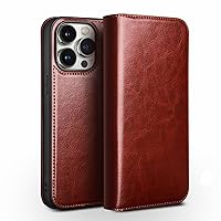 Genuine Leather Case for iPhone 15 Pro Max/15 Pro/15 Plus/15, Premium Business Wallet Case with Card Slot Kickstand Full Body Protective Case,Brown,15 Plus''