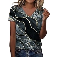 Womens Print Tops V Neck Short Sleeve Shirts Casual T Shirts Tops