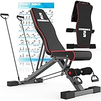 Adjustable Weight Bench, Exercise Workout Bench for Full Body Workout- Multi-Purpose Foldable Bench, Folding Dumbbells Bench with Resistance Band Set