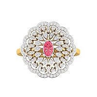 Certified 18K Gold Ring in Oval Cut Moissanite Color Ston e (1 ct, Created), Round Cut Natural Diamond (0.51 ct) with White/Yellow/Rose Gold Wedding Ring for Women