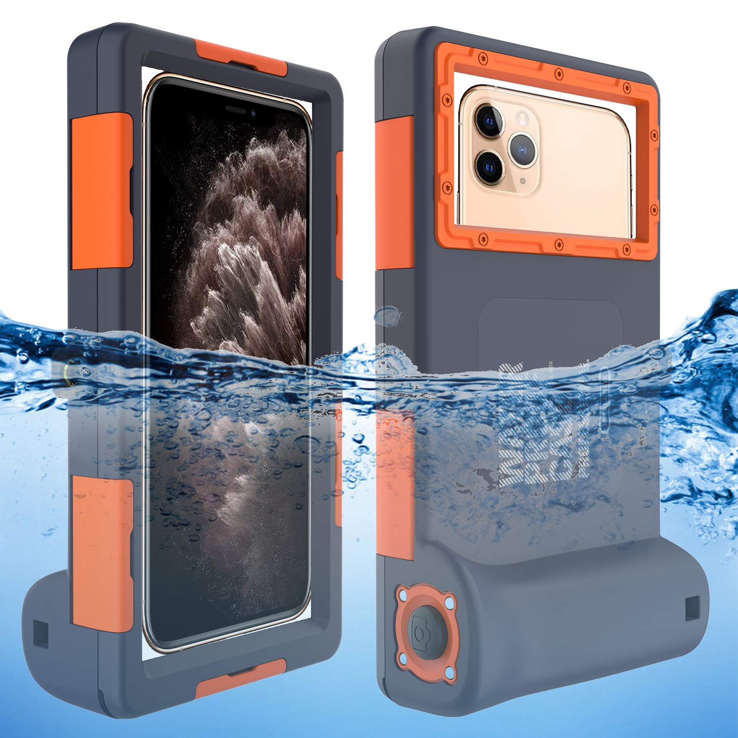 Willbox Professional [15m/50ft] Diving Surfing Swimming Snorkeling Photo Video Waterproof Protective Case Underwater Housing for Galaxy and iPhone Series Smartphones with Lanyard (Orange)