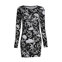 Forever Womens Long Sleeves Army Skull Zebra Stripe Print Stretchy Bodycon Dress (XXL = 18 /20, Skull Rose Black/White)
