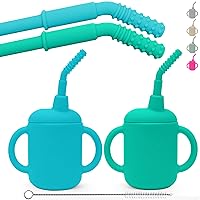 100% Silicone Baby Cups 6-12 Months | Silicone Sippy Cup with Straw | Tough Chewable Teething Straws | Soft Silicone Baby Cup for Small Hands | Baby Straw Cups 6-12 months (2pk)