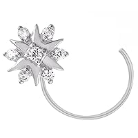 White Gold Plated Round Clear CZ Star Cluster Fashion Nose Ring Pin Stud