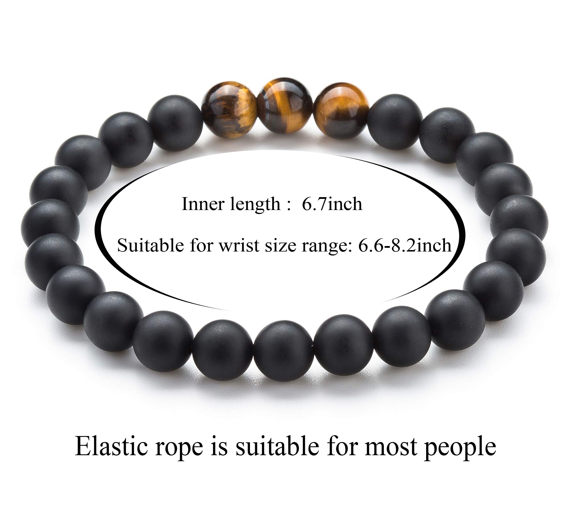 Hamoery Men Women 8mm Tiger Eye Stone Beads Bracelet Elastic Natural Stone Yoga Bracelet Bangle-21003