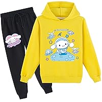 Kids Cinnamoroll Pullover Hoodie and Sweatpants Set,Classic Long Sleeve Tops Baggy Hooded Outfits for Girls