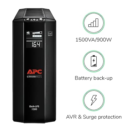 APC UPS 1500VA UPS Battery Backup and Surge Protector, BX1500M Backup Battery Power Supply, AVR, Dataline Protection