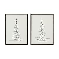 Kate and Laurel Sylvie Minimalist Evergreen Trees Sketch 1 and Minimalist Evergreen Trees Sketch 2 Framed Linen Textured Canvas Wall Art by The Creative Bunch Studio, Set of 2, 18x24 Gray, Decorative Nature Art for Wall