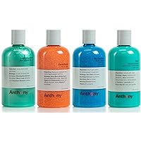 Algae Facial Cleanser, 8 Fl Oz, and Anthony Facial Scrub, 8 Fl Oz, Anthony Blue Sea Kelp Body Scrub, 12 Fl Oz, and Anthony Invigorating Rush Hair and Body Wash, 12 Fl Oz.