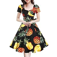 GOOBGS Women's 1950s Vintage Puff Sleeves Cocktail Rockabilly Swing Retro Dress with Pockets New