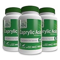 Health Thru Nutrition Caprylic Acid 600mg (as C8 Octanoic Acid) from Pure 1g MCT Oil | Non-GMO & Soy Free | Support Healthy Digestive and Intestinal Health | Keto Friendly (3-Pack 200ct Bottles)