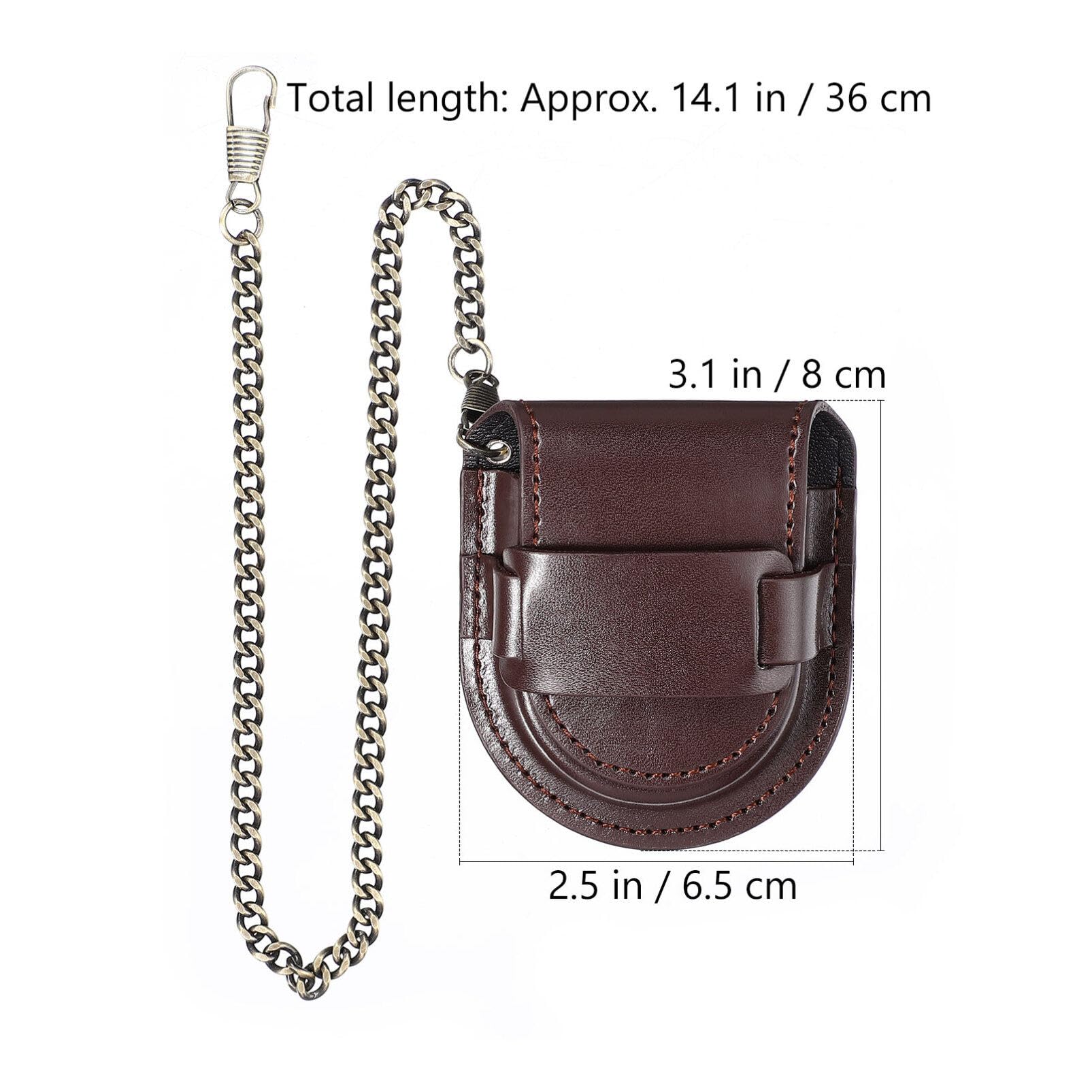 Hemobllo Leather Watch Pouch Pocket Watch Strap Band Watch Holder Protector with Bronze Chain