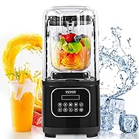 VEVOR Professional Blender with Shield, Commercial Countertop Blenders, 68 oz Jar Blender Combo, Stainless Steel 9 Speed & 5 Functions Blender, for Shakes, Smoothies, Peree, and Crush Ice, Black