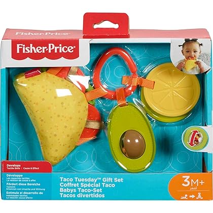 Fisher Price Pretend Food Baby Toys Taco Tuesday Gift Set of 3 Rattle Crinkle Clacker Sensory Toys for Newborns