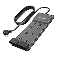 Power Strip Surge Protector with 8 Outlets, 6 ft Long Flat Plug Heavy Duty Extension Cord + Overload Protection for Home, Office, Travel, Compuer Desktop & Phone Charging Brick (3,550 Joules)