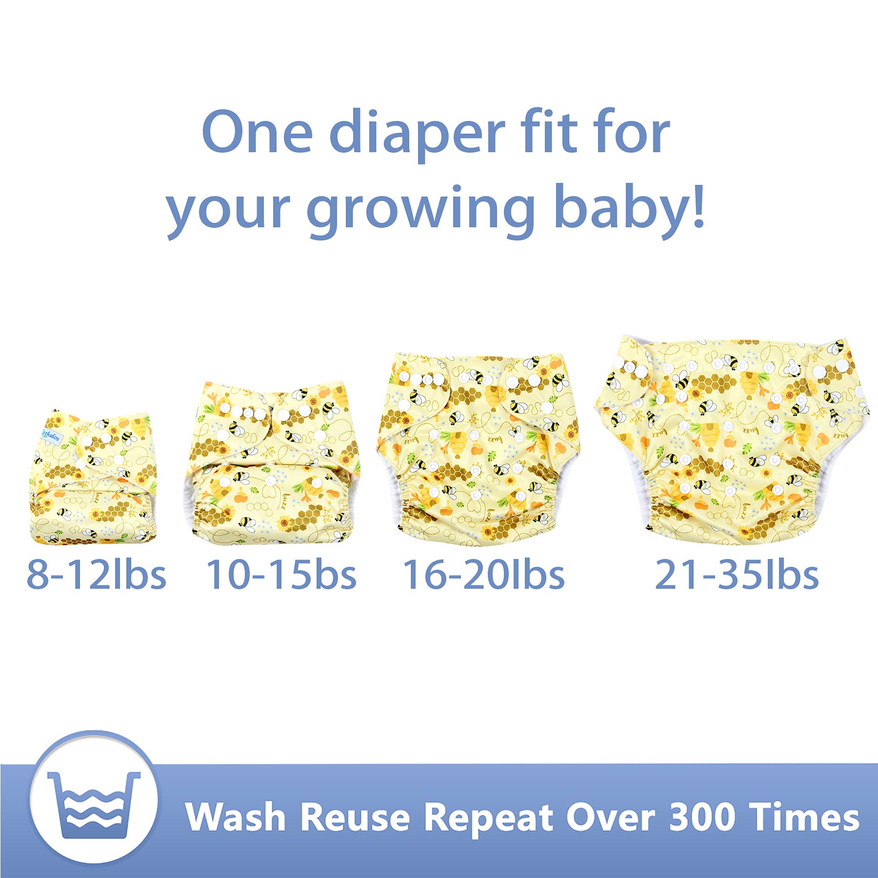 Leekalos Cloth Diapers Reusable for Boys and Girls, Baby Diaper Cloth with Bamboo Inserts & Wet Bag (Koala & Bee) one Size