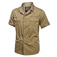 Men's Short Sleeve Outdoor Cotton Washed Shirt Military Style Plus Sizes Shirts Formal Shirt for Men