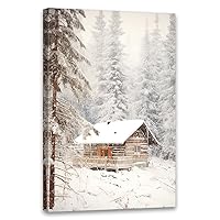 QIXIANG Farmhouse Barn Canvas Wall Art Snow Fog Tree Picture Prints Winter Snow Landscape Paintings Wall Decor for Bedrooms Frame（Winter 3，12.00