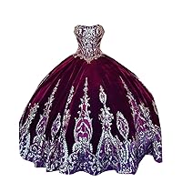 Glitter Gold Embroidery Ball Gown Long Quinceanera Prom Dresses Velvet with Detachable Long Sleeves 2024 Corset
