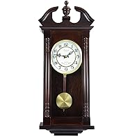 Bedford Clock Collection Classic Chiming Wall Clock with Swinging Pendulum in Cherry Oak Finish, 4.75
