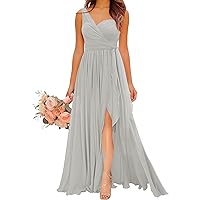 Women's One-Shoulder Bridesmaid Dresses - Chiffon Formal Dress Evening Gown with Silt